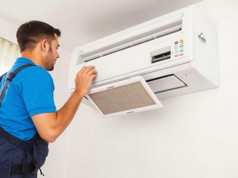 Technician servicing a wall-mounted split air conditioner